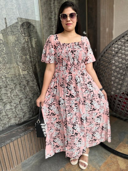 Long Floral Rose Print Dress (Dress-002)