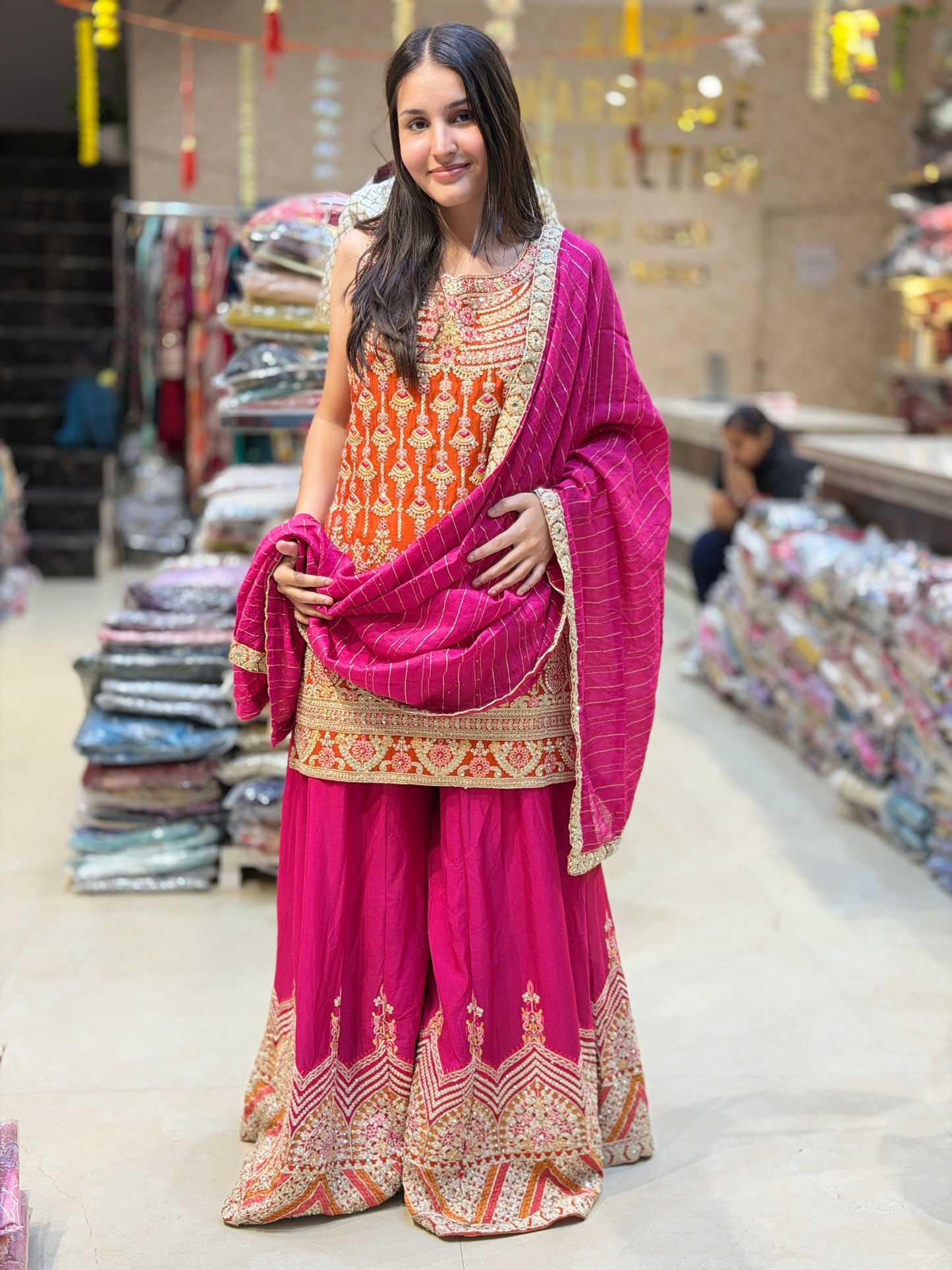 PURE CHINON PARTY WEAR DUAL COLORED ZARI WORK/THREAD WORK/MIRROR WORK SUIT WITH ZAFFA (ARTICAL-0.1)