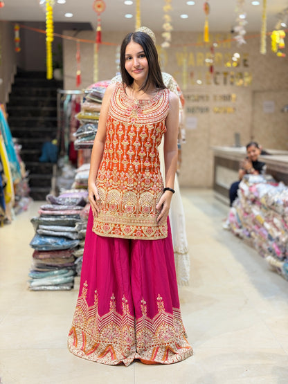 PURE CHINON PARTY WEAR DUAL COLORED ZARI WORK/THREAD WORK/MIRROR WORK SUIT WITH ZAFFA (ARTICAL-0.1)