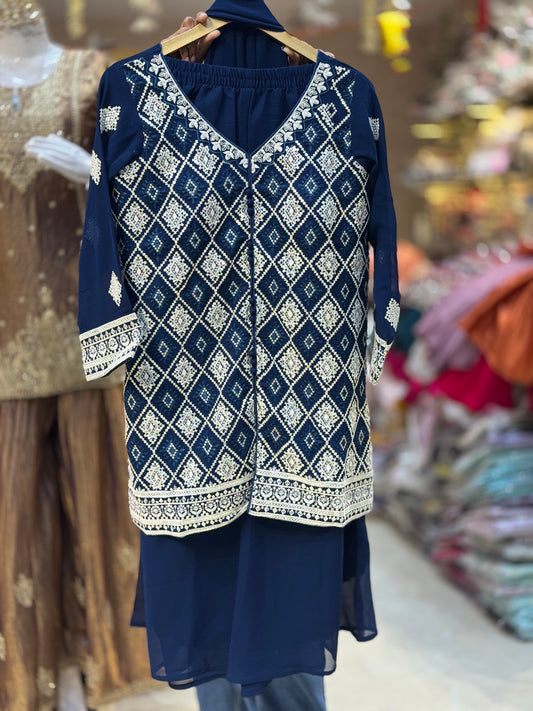 PARTY WEAR NECK DESIGN WHITE EMBROIDED JAFFA SUIT