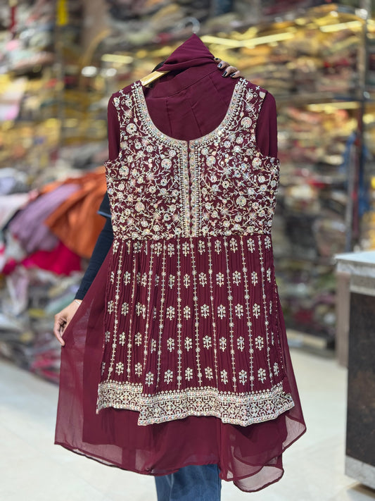 MEHROON SIDE SLIT SUIT