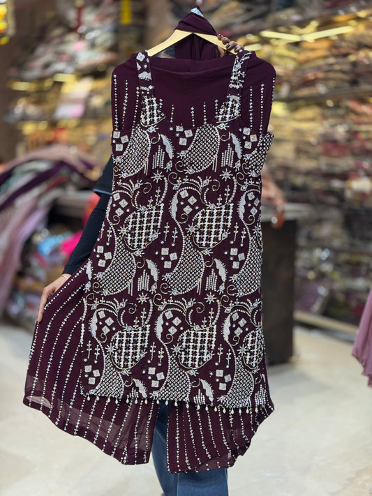 WHITE PEARL WORK SHORT SHIRT WITH JAFFA