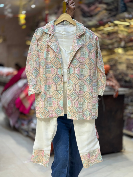 BEAUTIFUL CROPE TOP WITH JAKET PANT CORDSET