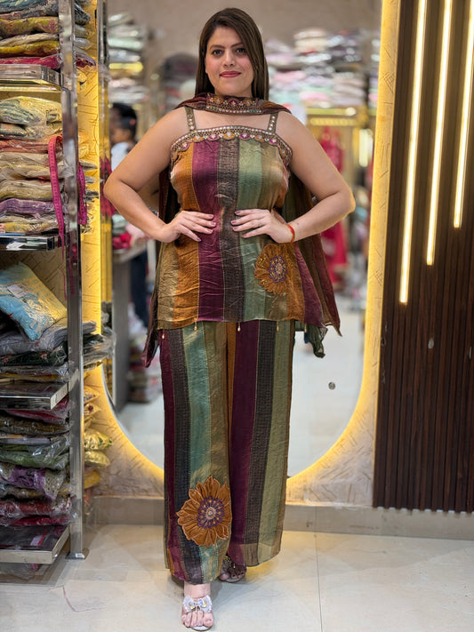 Pure Crepe C-Cut Designer Suit With Chocker Neck Dupatta