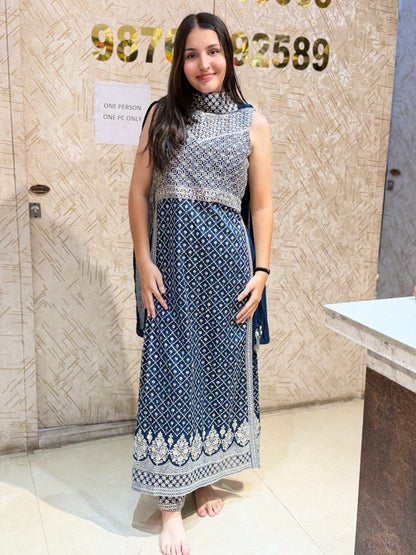 BLUE GEORGET NAYRA CUT WITH HEAVY PATHANI SALWAR