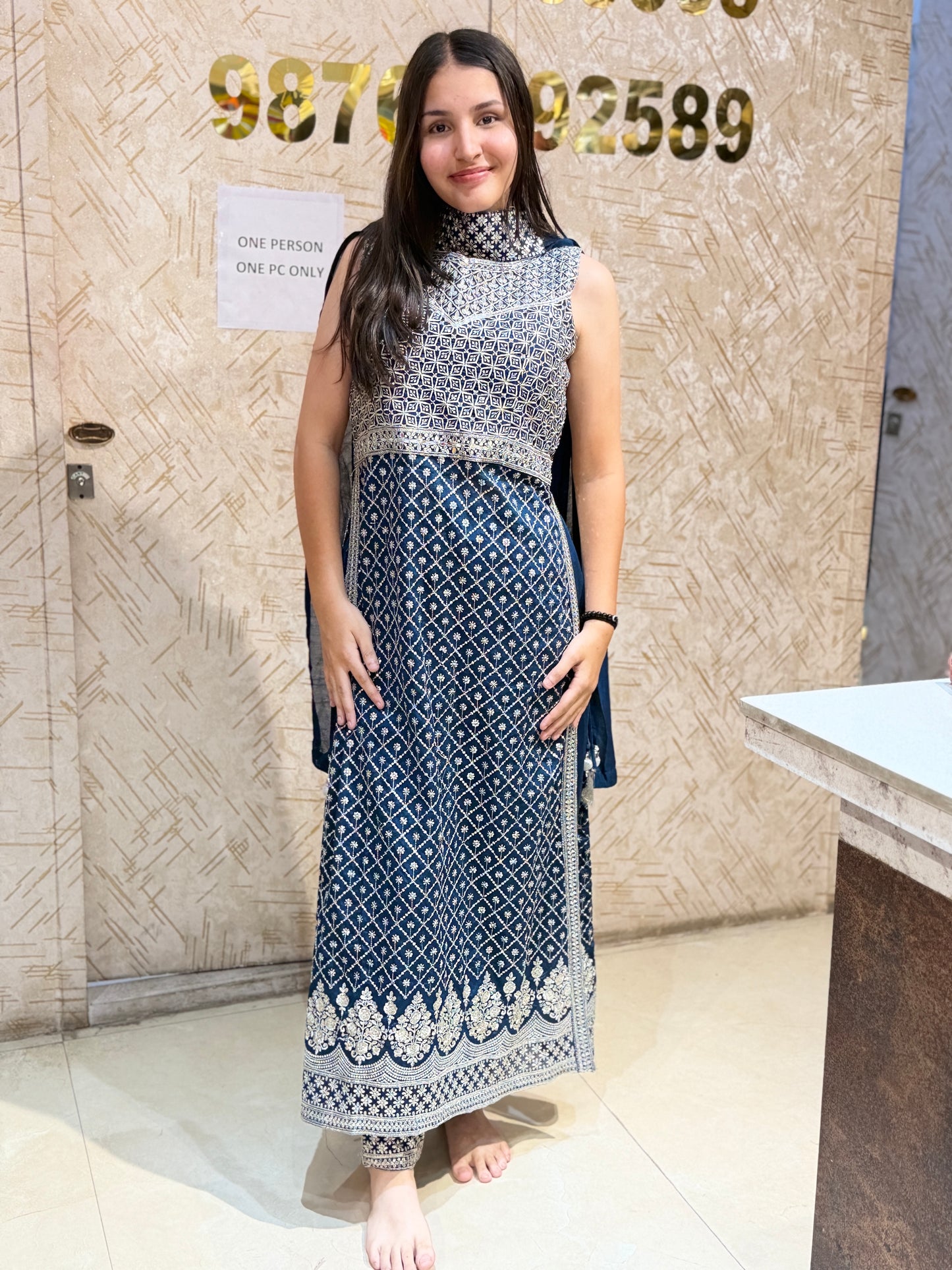 BLUE GEORGET NAYRA CUT WITH HEAVY PATHANI SALWAR
