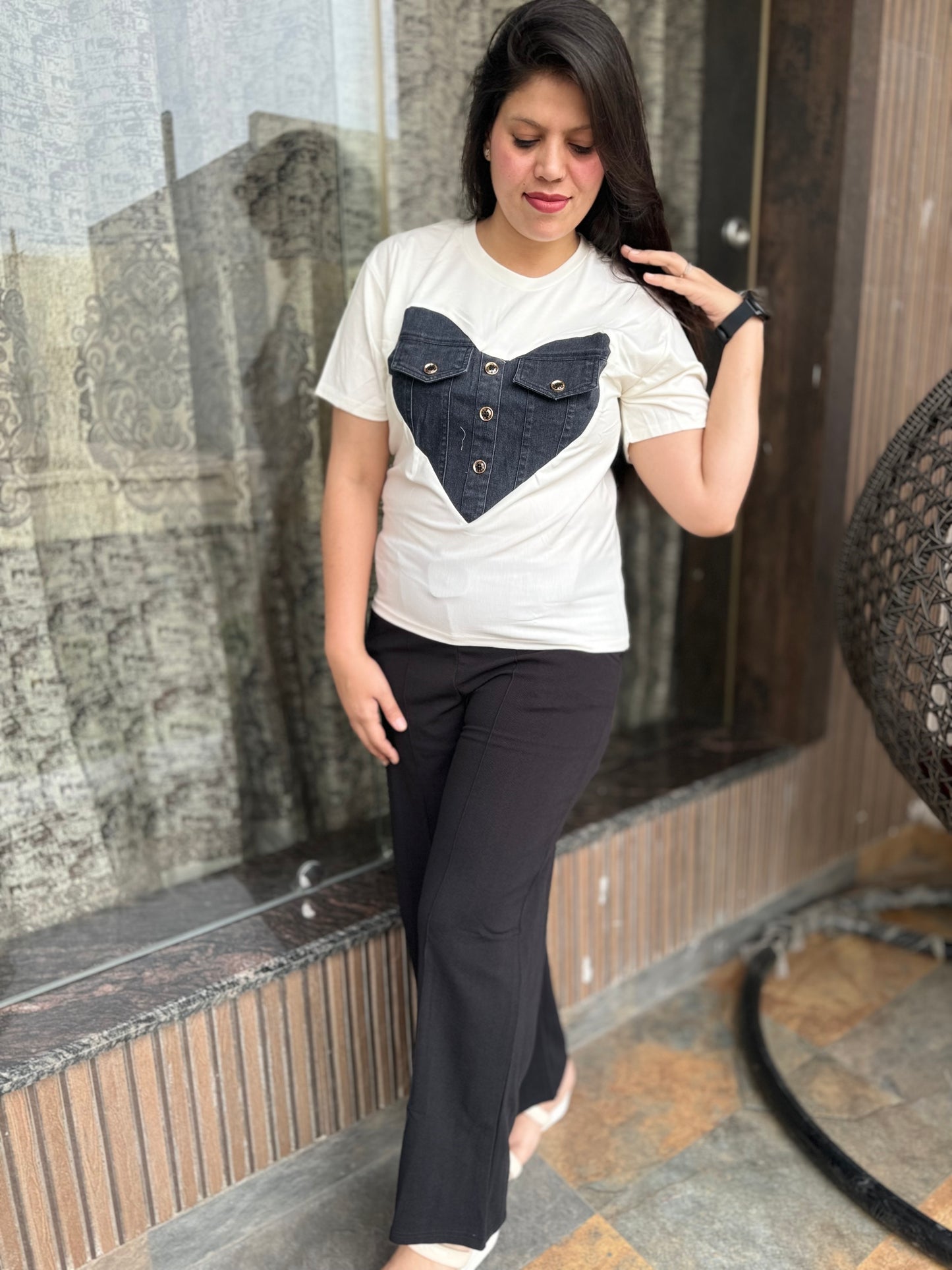 Demin Pure Cotton Heart Tees