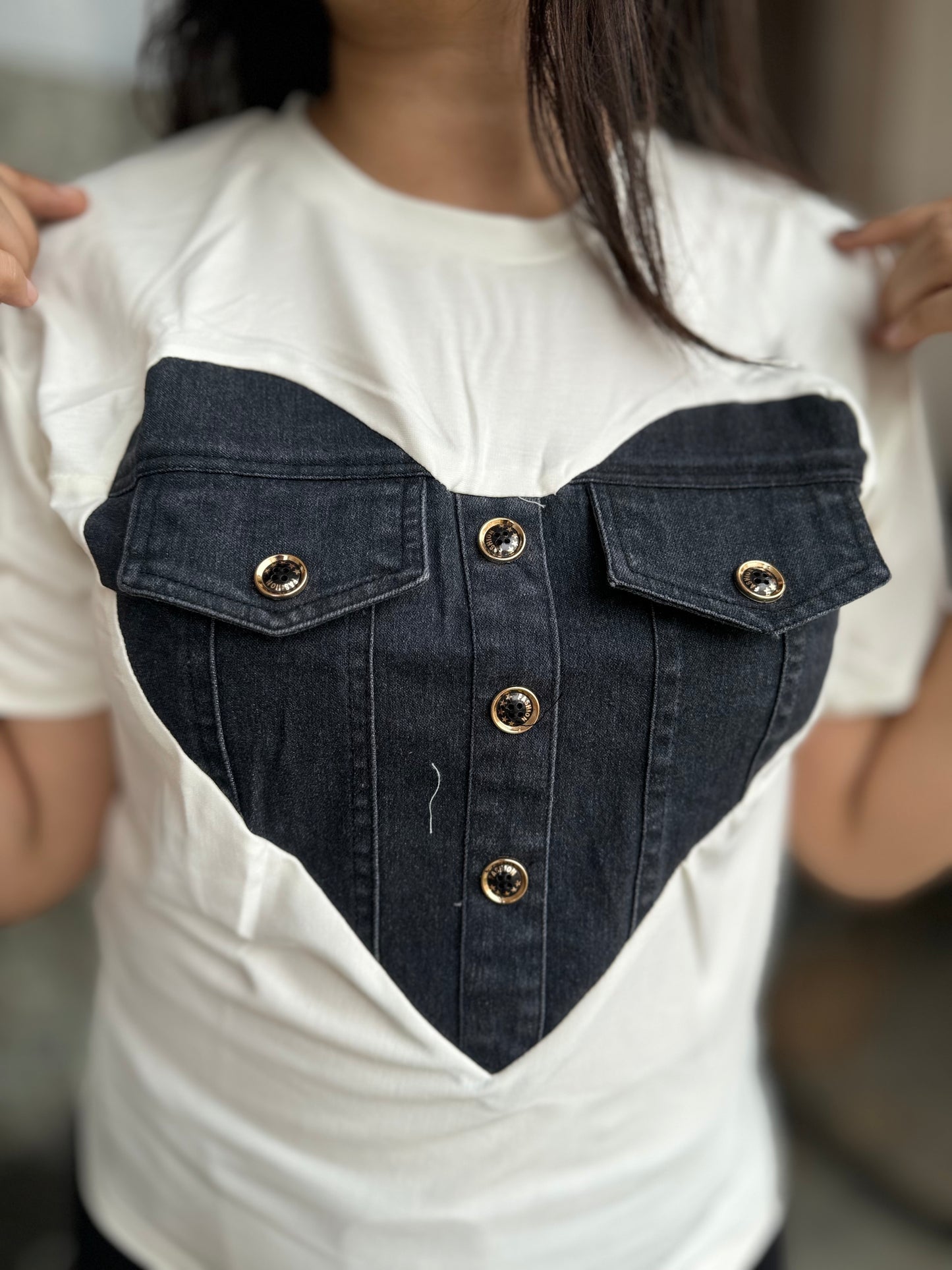 Demin Pure Cotton Heart Tees