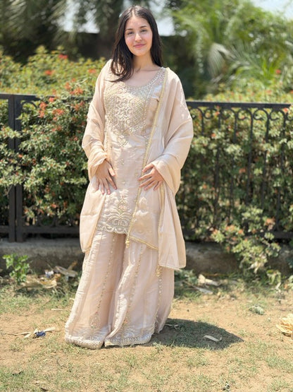 PARTY WEAR PURE SILK PESTAL SHADE BEAUTIFUL WORK JAFFA SUIT