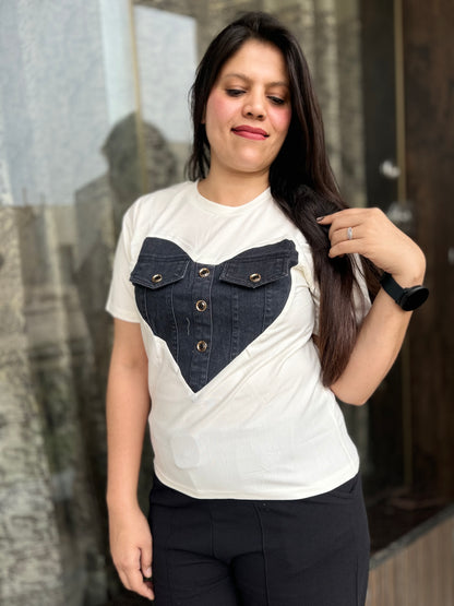 Demin Pure Cotton Heart Tees