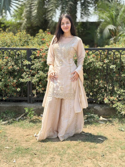 PARTY WEAR PURE SILK PESTAL SHADE BEAUTIFUL WORK JAFFA SUIT