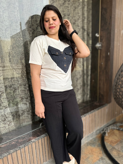 Demin Pure Cotton Heart Tees