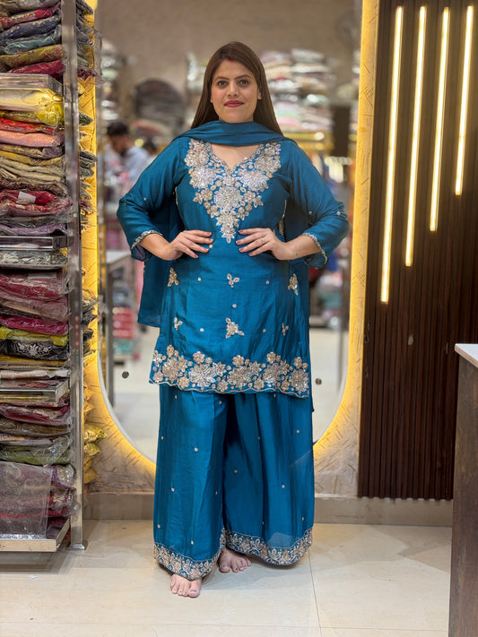 PARTY WEAR FULL PEARL WORK JAFFA SUIT