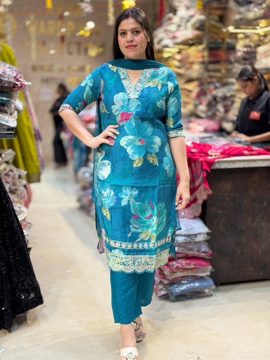 PURE SILK COTTON WHITE LASE DESIGN SUIT