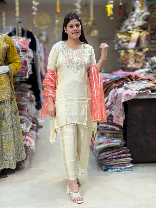 IVORY DESIGNER SHIRT WITH ORANGE DUPPTA SUIT