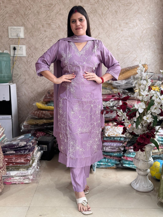 FRENCH KNOT COTTON SUIT IN THREE BEATIFUL COLORS