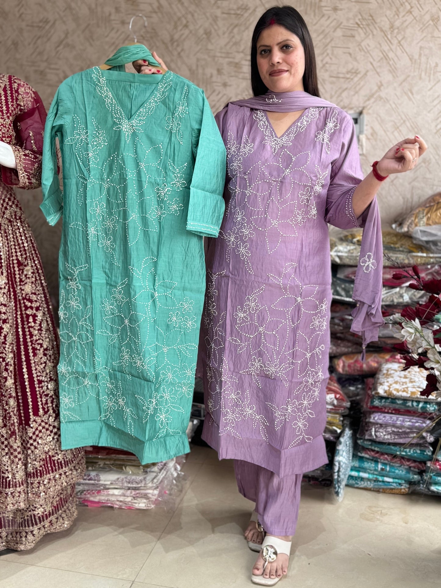 FRENCH KNOT COTTON SUIT IN THREE BEATIFUL COLORS