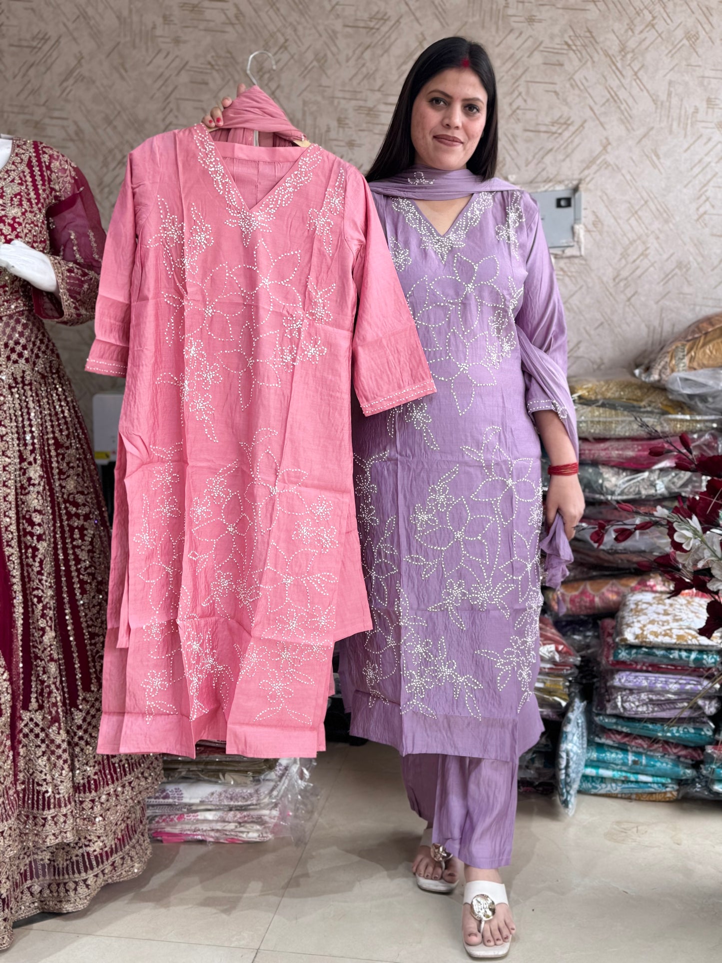FRENCH KNOT COTTON SUIT IN THREE BEATIFUL COLORS