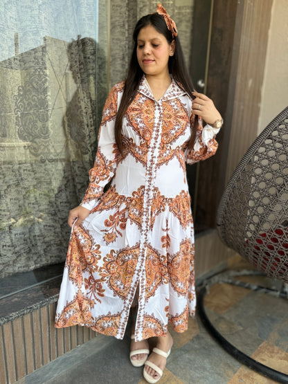 Digital Print Maxi Dress With Belt(011)