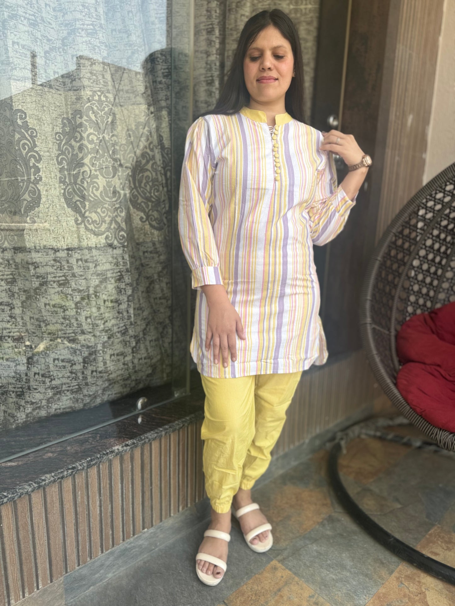 Multi Colour Line Pathani Cordset