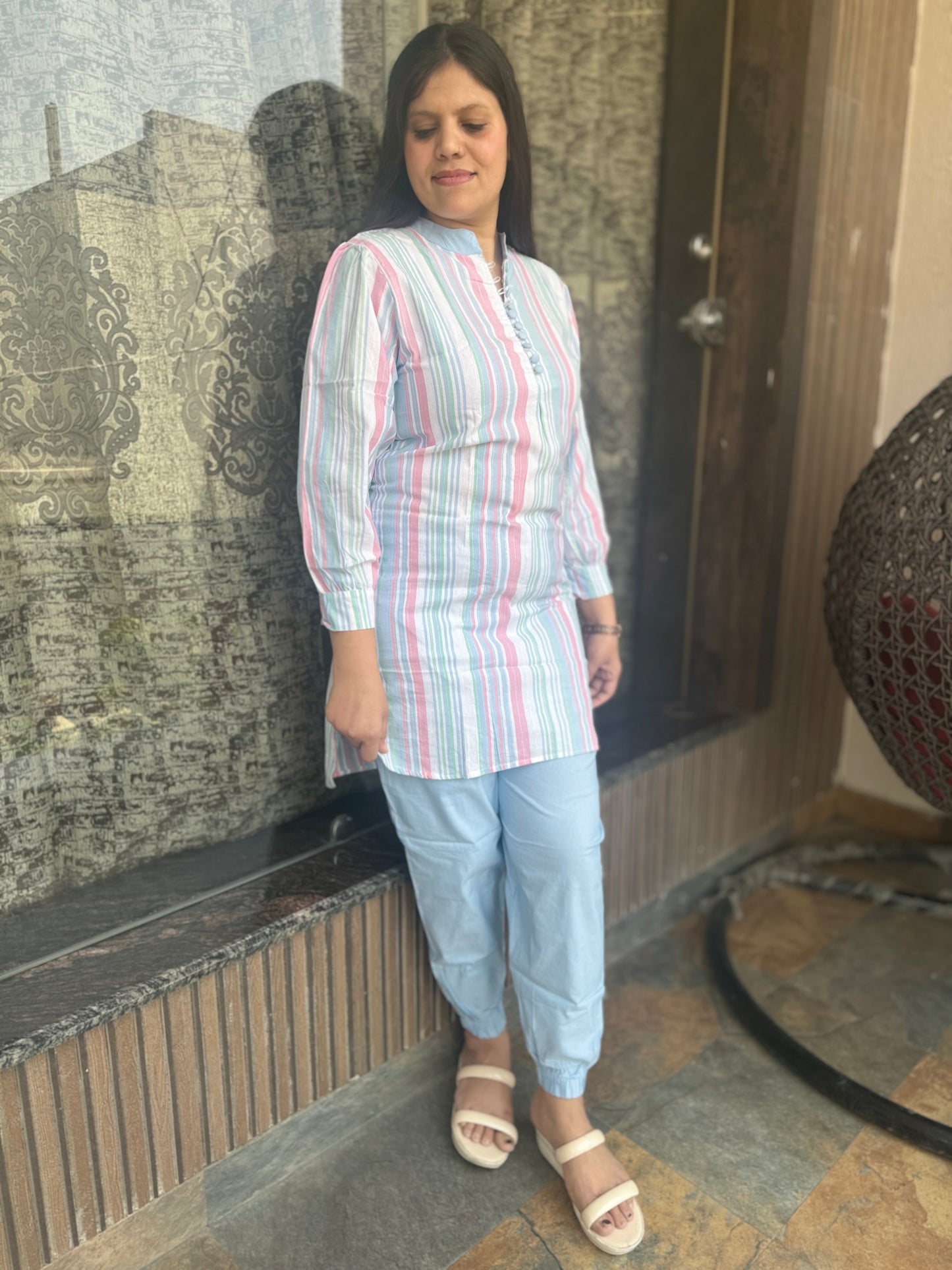 Multi Colour Line Pathani Cordset