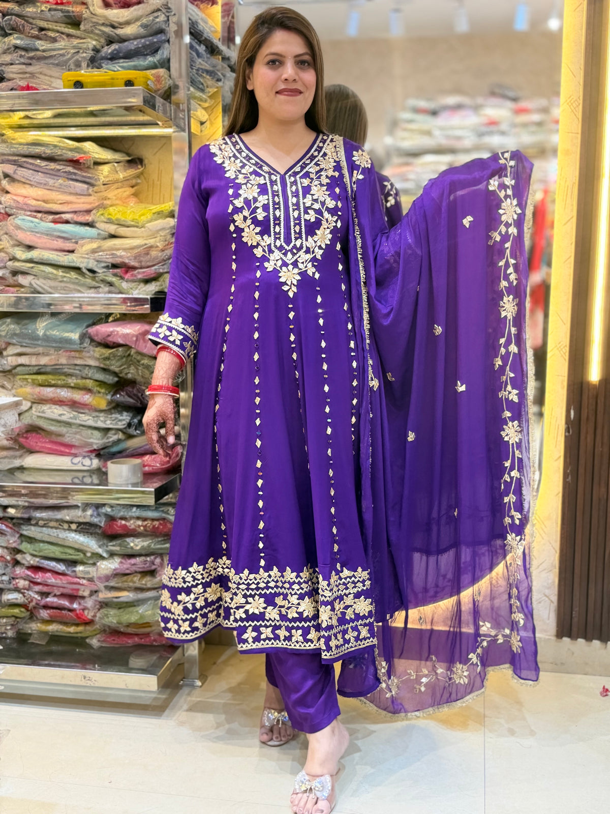 BEAUTIFUL GOTA PATI DESIGN FULL FLAIR ANRKALI