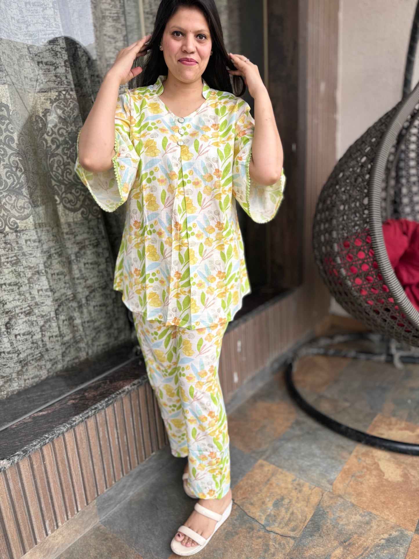 Indipehnawa Solid Printed Floral Pattern Tropic Thunder Co-ord Set (Cord 014)