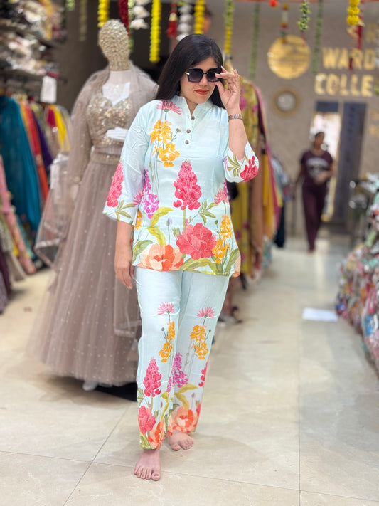 ICE BLUE FLOWER CO-ORD SET