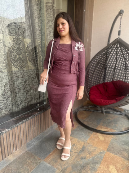 Elegant Bodycon Drees With 3D Flower Jacket