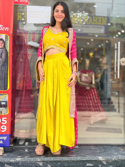 STUNNING 3 PEACE PARTY WEAR DHOTI STYLE DRESS WITH CAPE