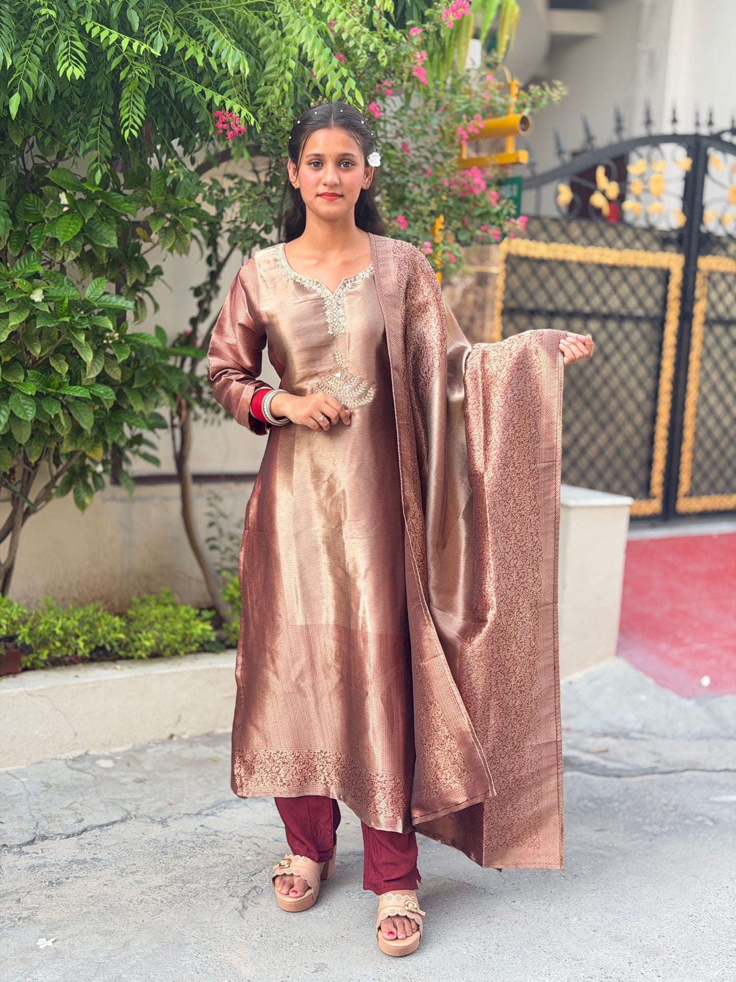 MEHROON KANCHIVRM OMBRE DESIGNER SUIT