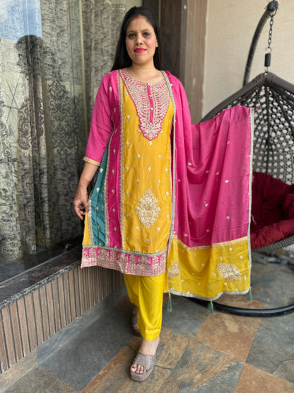 Elegant Party Wear 3 Piece Chinon Suit (Style No 1111)