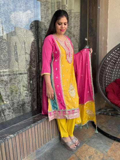 Elegant Party Wear 3 Piece Chinon Suit (Style No 1111)