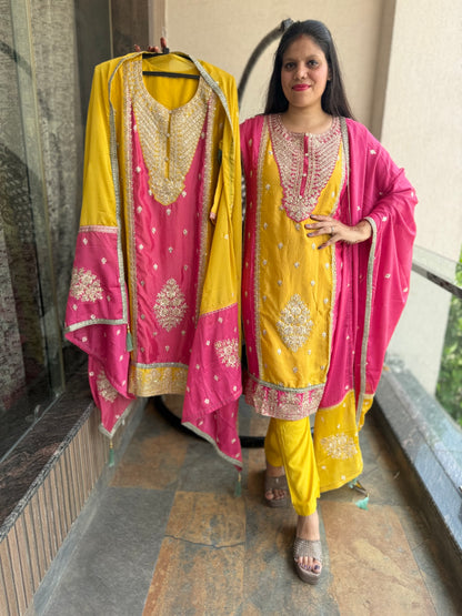 Elegant Party Wear 3 Piece Chinon Suit (Style No 1111)