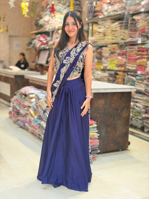 PURPLE CORD TOP WITH BEAUTIFUL SAREE