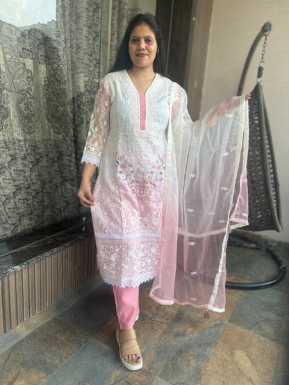 Dual Color Organza Full Work Lakhnavi Suit (Style No 1124)