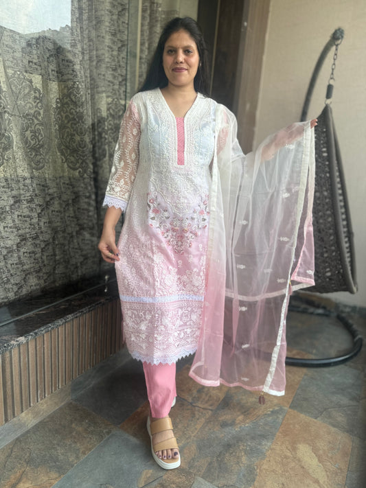 Dual Color Organza Full Work Lakhnavi Suit (Style No 1124)