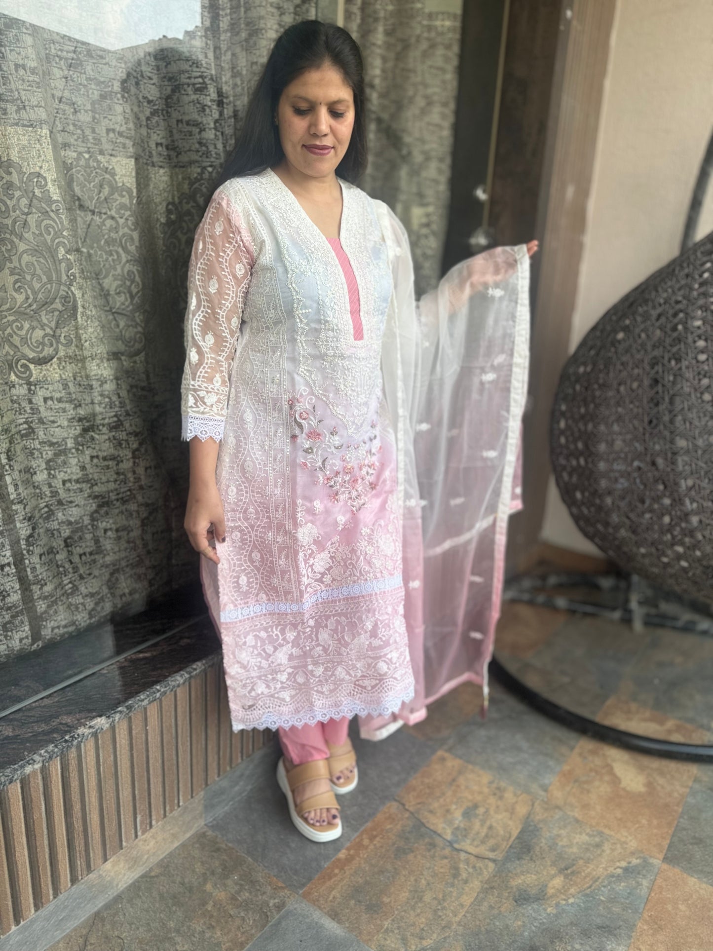 Dual Color Organza Full Work Lakhnavi Suit (Style No 1124)