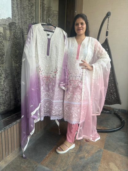 Dual Color Organza Full Work Lakhnavi Suit (Style No 1124)