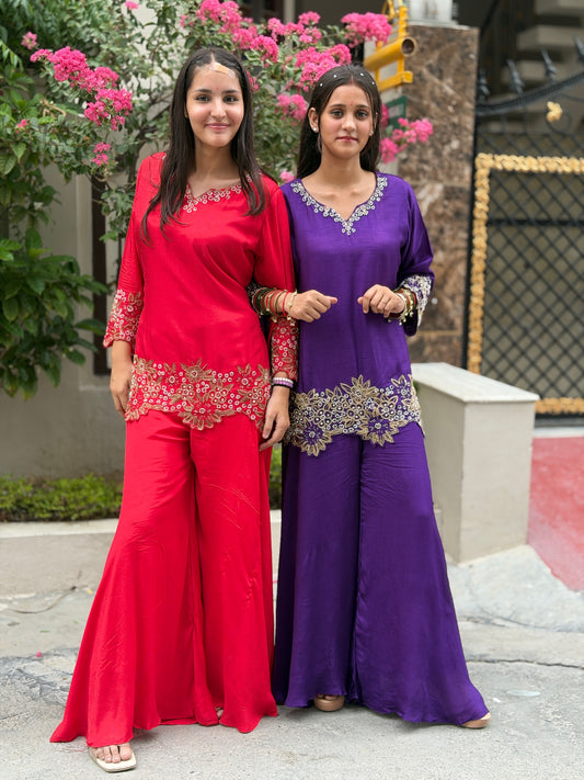 DESIGNER KURTI WITH FULL FLAIR JAFFA AND  PEARL WORK WITH SHIMMER DUPATTA