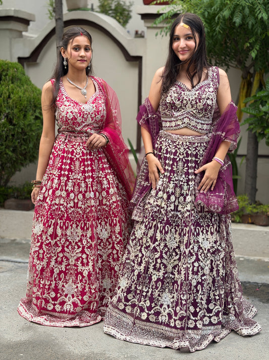 WEDDING WEAR TILLA AND SIPPI WORK FULL FLAIR LEHENGA