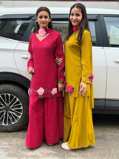 MALL CHANDERI FLORAL DESIGN PLAIN SUIT