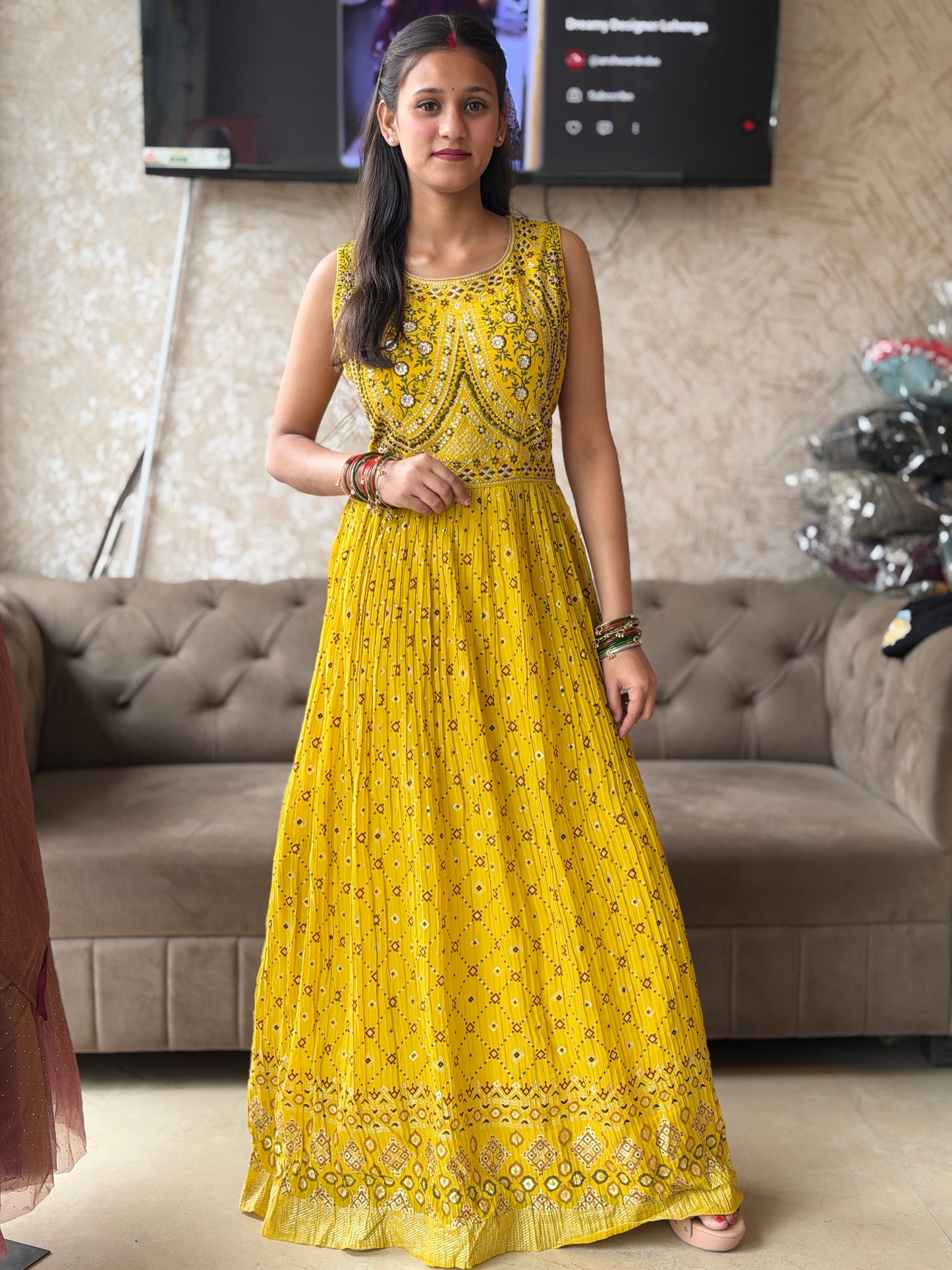 YELLOW BEAUTIFUL DESIGN FULL LENGTH GOWN