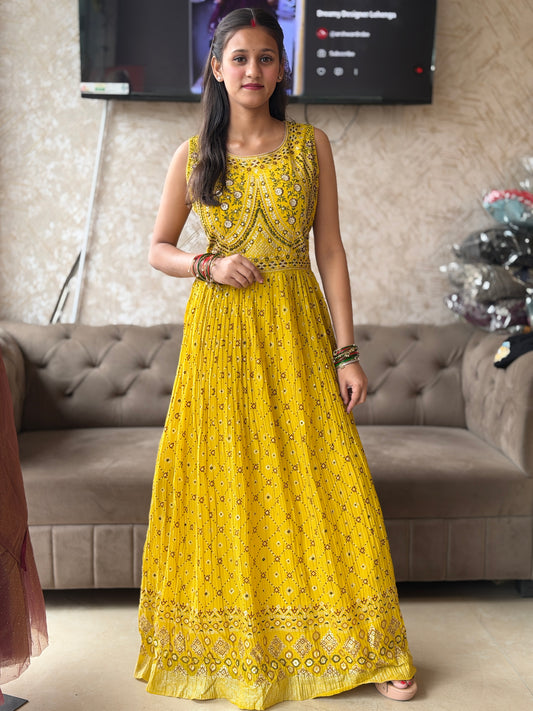 YELLOW BEAUTIFUL DESIGN FULL LENGTH GOWN