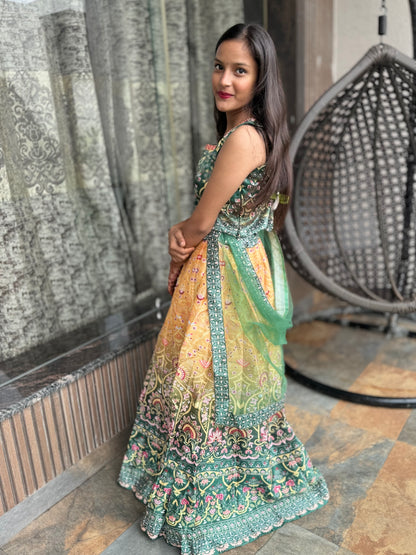 YELLOW AND GREEN BANARSI LEHNGA