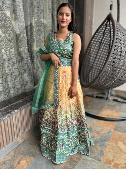 YELLOW AND GREEN BANARSI LEHNGA