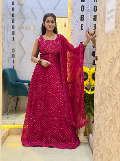 HOT PINK PURE GEORGET FULL FLAIR LEHNGA