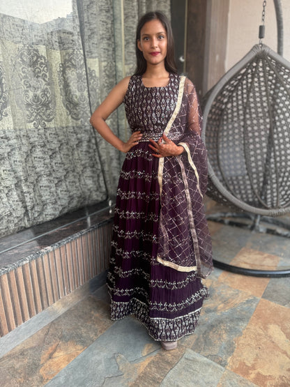HEAVY WINE GEORGETTE LEHNGA