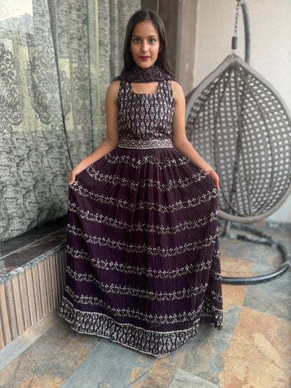 HEAVY WINE GEORGETTE LEHNGA