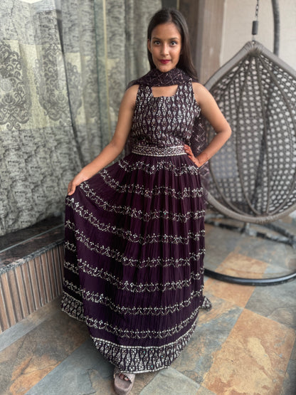 HEAVY WINE GEORGETTE LEHNGA
